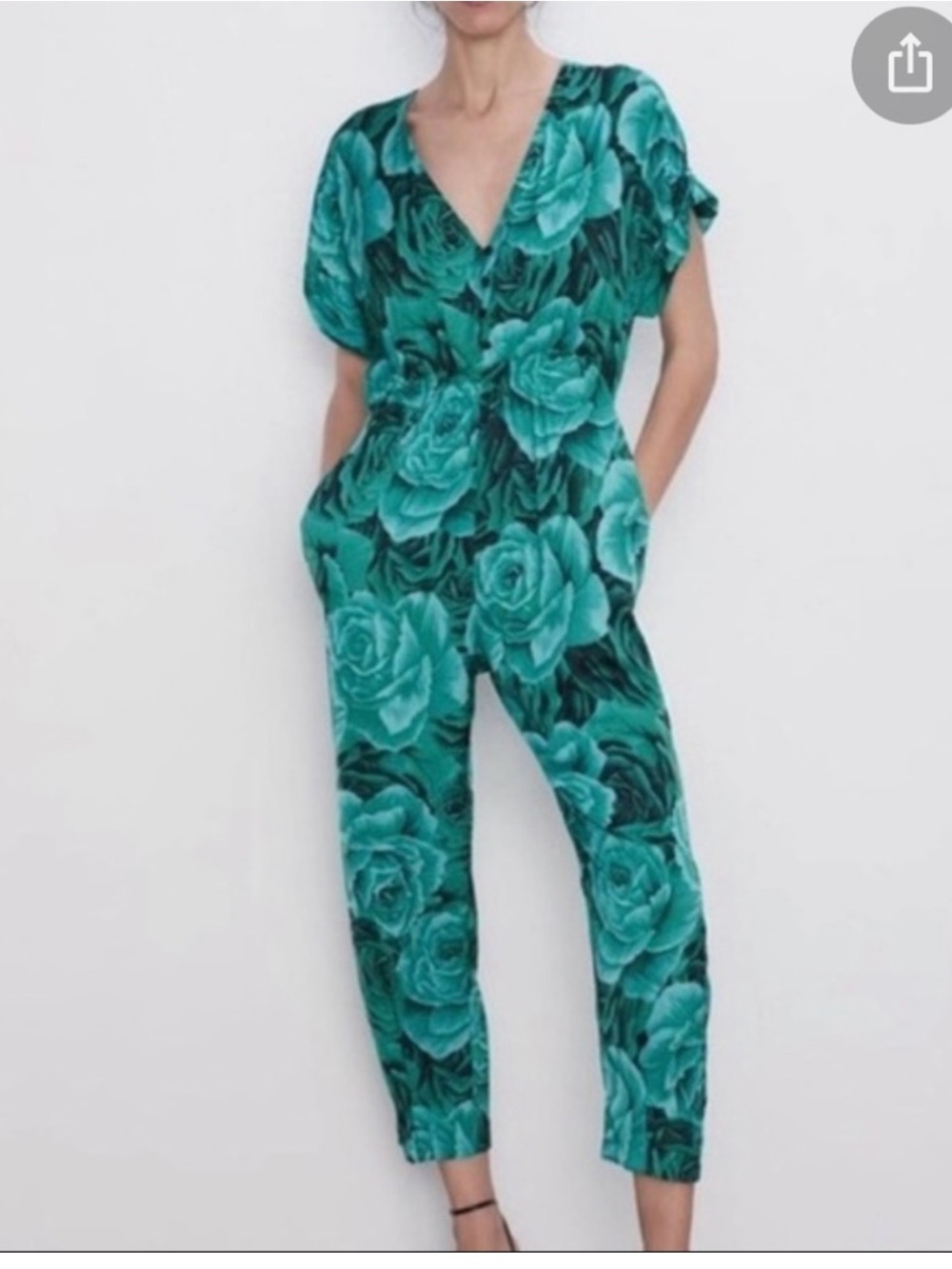 Zara Green Floral V-Neck Jumpsuit